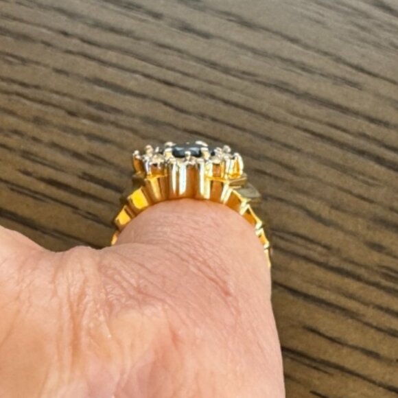 Gold Plated Ring with CZ and Dark Red Stone - Size 8 - Picture 6 of 6